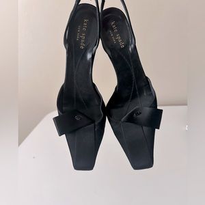Kate Spade Satin Semi Bow Square Pointed Toe Crystal Sling Back Kitten Heels 6